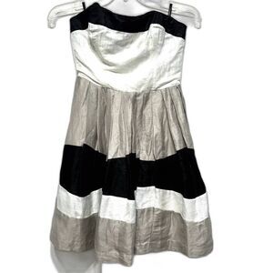 Bebe Strapless Mini Dress Silk & Linen Black White Y2K Cocktail Womens sz XXS